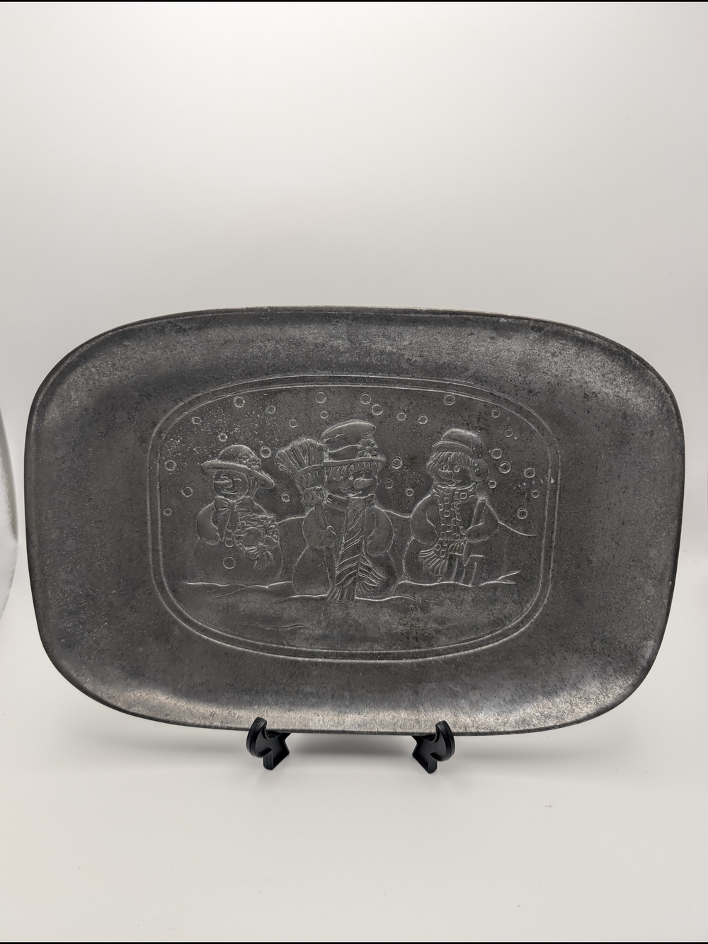 Belk Home Accents Christmas Holiday Snowmen Pewter Patina Tray 10 in. x 7 in.